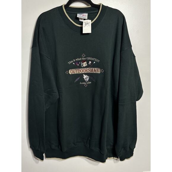 VTG 90’s Greatest Outdoorsman Sweatshirt ForestGreen Crewneck Embroidery 2XL NEW - Picture 1 of 6